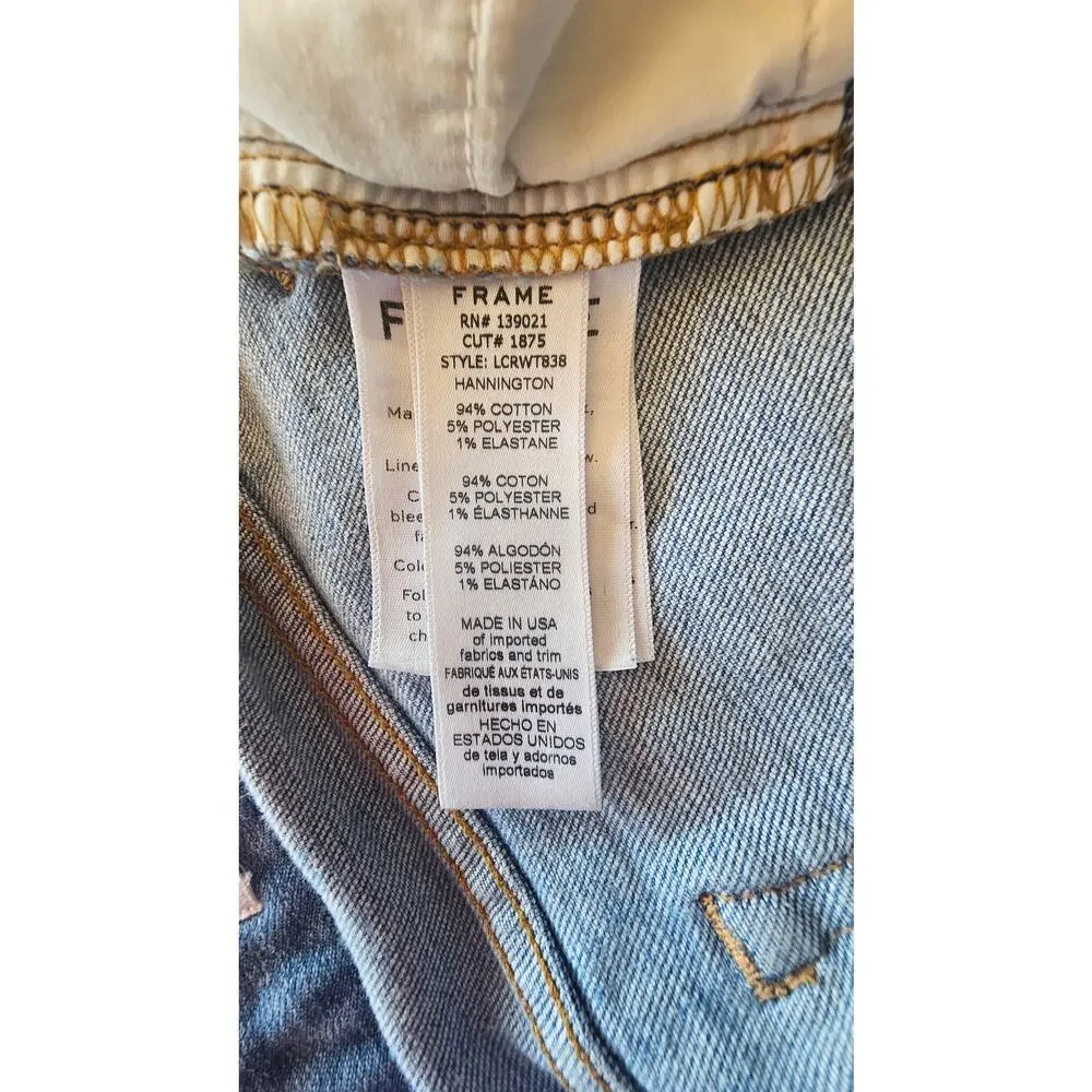 FRAME Jean Shorts Le Cutoff Tie-Waist, Denim, Released Edges, Mid Rise Sz 27 - Picture 6 of 9